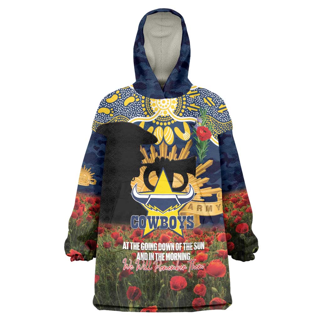 Personalised Cowboys Rugby ANZAC Day Wearable Blanket Hoodie Last Post Poppy We Will Remember Them
