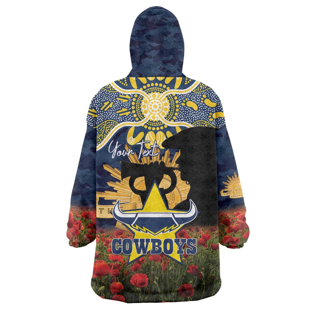 Personalised Cowboys Rugby ANZAC Day Wearable Blanket Hoodie Last Post Poppy We Will Remember Them