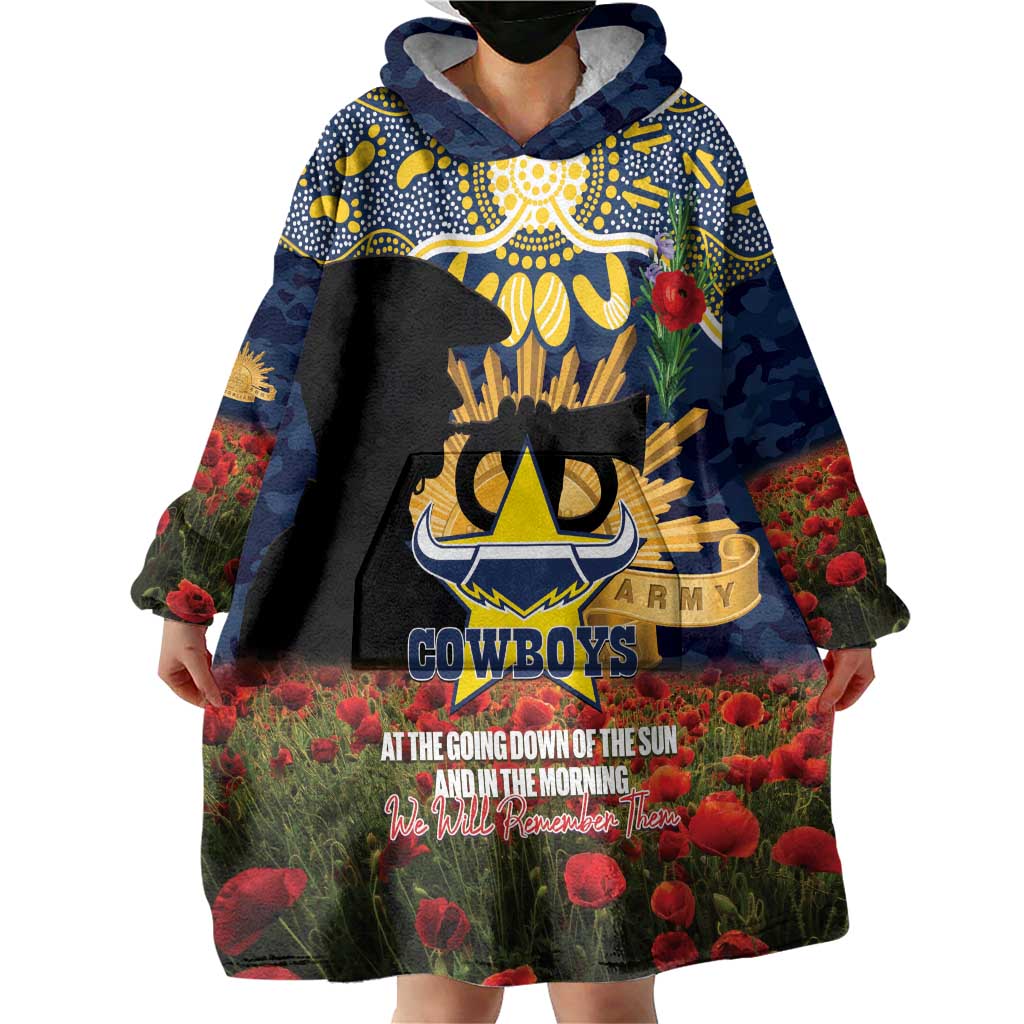 Personalised Cowboys Rugby ANZAC Day Wearable Blanket Hoodie Last Post Poppy We Will Remember Them