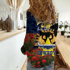 Personalised Cowboys Rugby ANZAC Day Women Casual Shirt Last Post Poppy We Will Remember Them