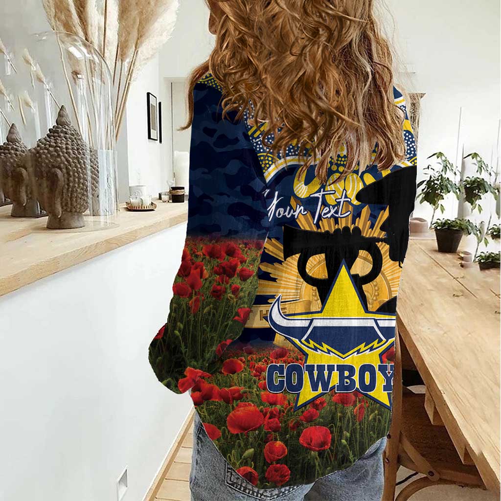 Personalised Cowboys Rugby ANZAC Day Women Casual Shirt Last Post Poppy We Will Remember Them