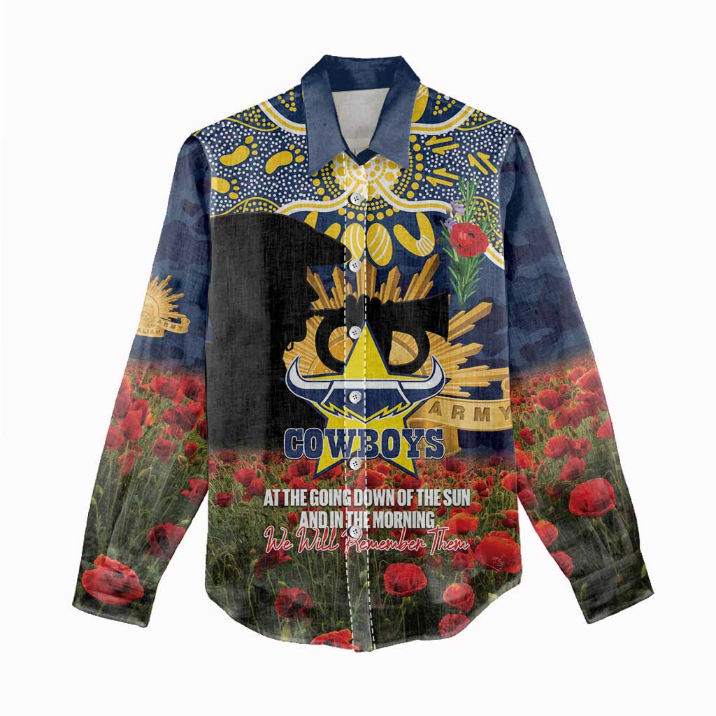 Personalised Cowboys Rugby ANZAC Day Women Casual Shirt Last Post Poppy We Will Remember Them