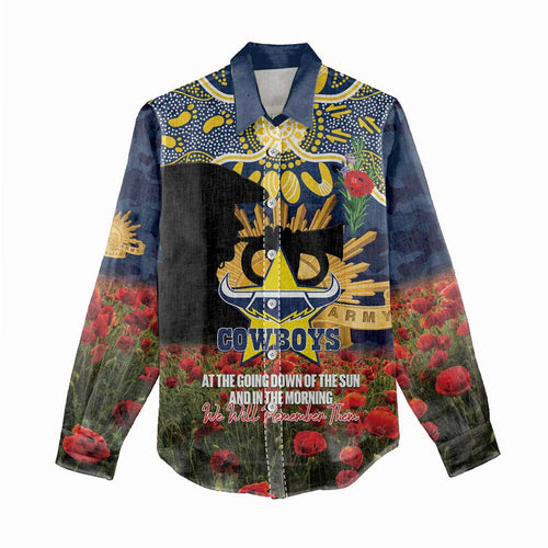 Personalised Cowboys Rugby ANZAC Day Women Casual Shirt Last Post Poppy We Will Remember Them