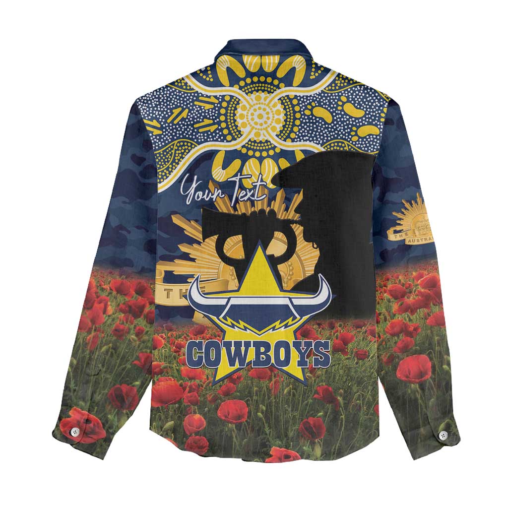 Personalised Cowboys Rugby ANZAC Day Women Casual Shirt Last Post Poppy We Will Remember Them