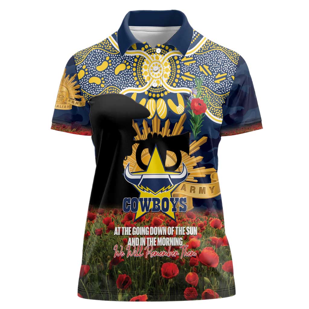 Personalised Cowboys Rugby ANZAC Day Women Polo Shirt Last Post Poppy We Will Remember Them