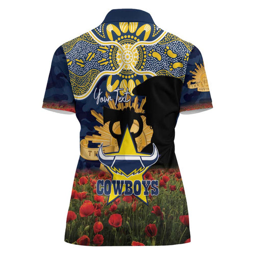 Personalised Cowboys Rugby ANZAC Day Women Polo Shirt Last Post Poppy We Will Remember Them