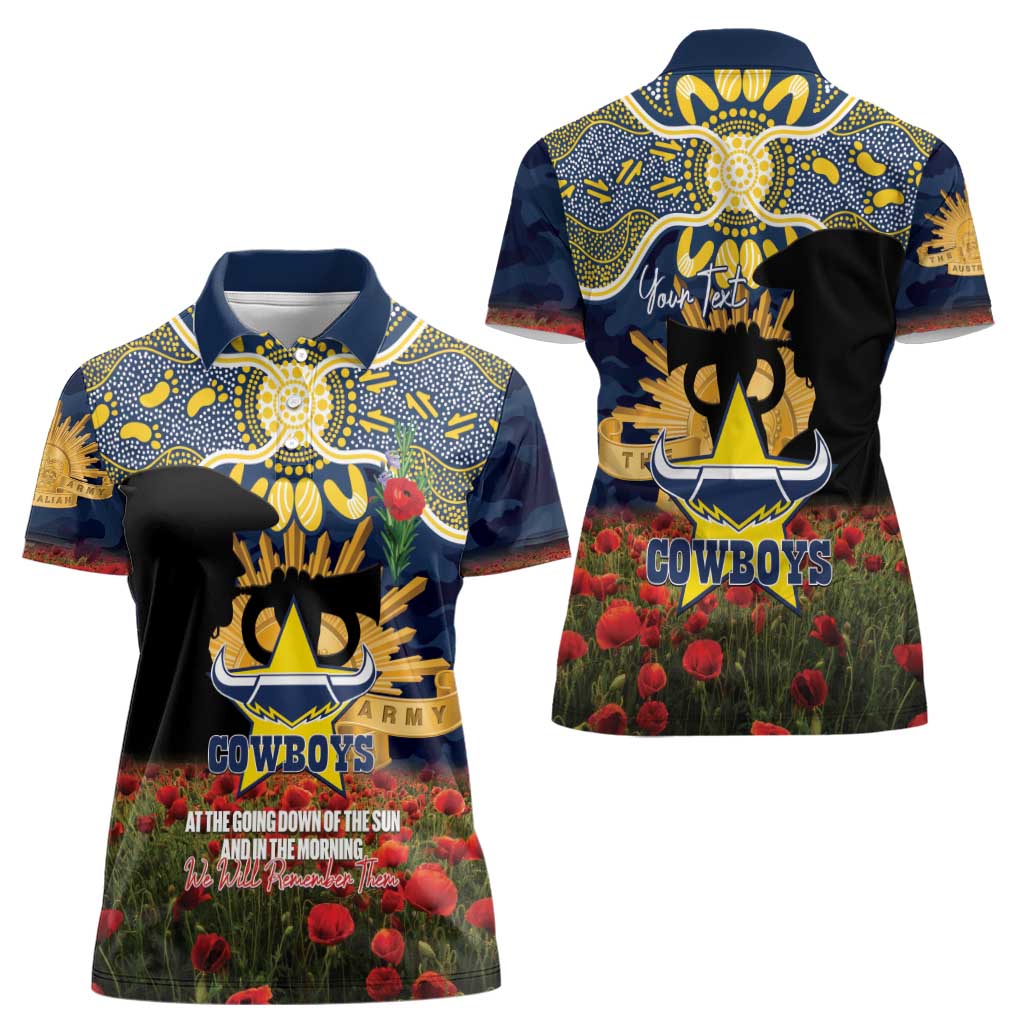 Personalised Cowboys Rugby ANZAC Day Women Polo Shirt Last Post Poppy We Will Remember Them