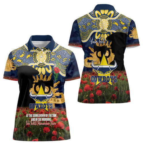 Personalised Cowboys Rugby ANZAC Day Women Polo Shirt Last Post Poppy We Will Remember Them
