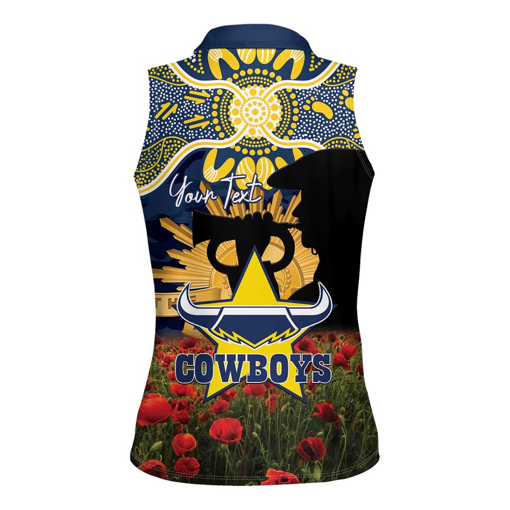 Personalised Cowboys Rugby ANZAC Day Women Sleeveless Polo Shirt Last Post Poppy We Will Remember Them