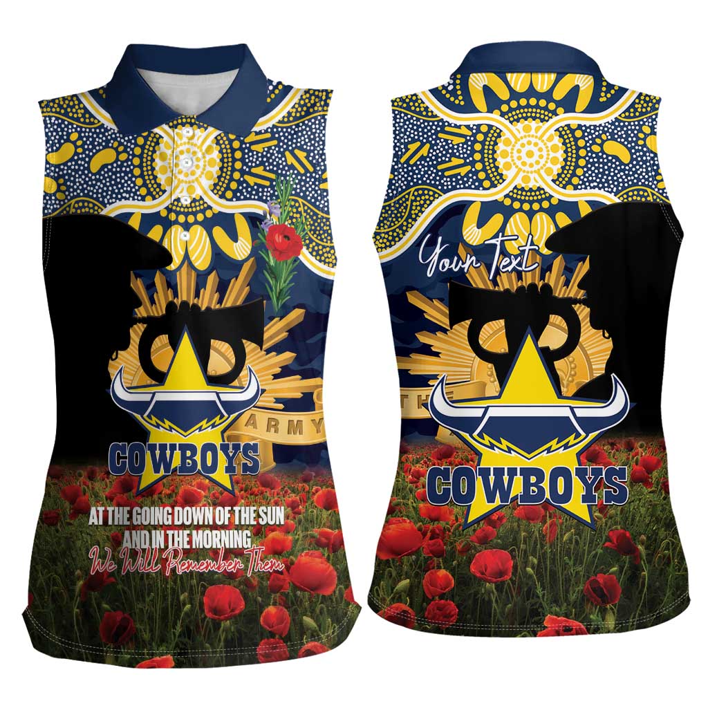 Personalised Cowboys Rugby ANZAC Day Women Sleeveless Polo Shirt Last Post Poppy We Will Remember Them