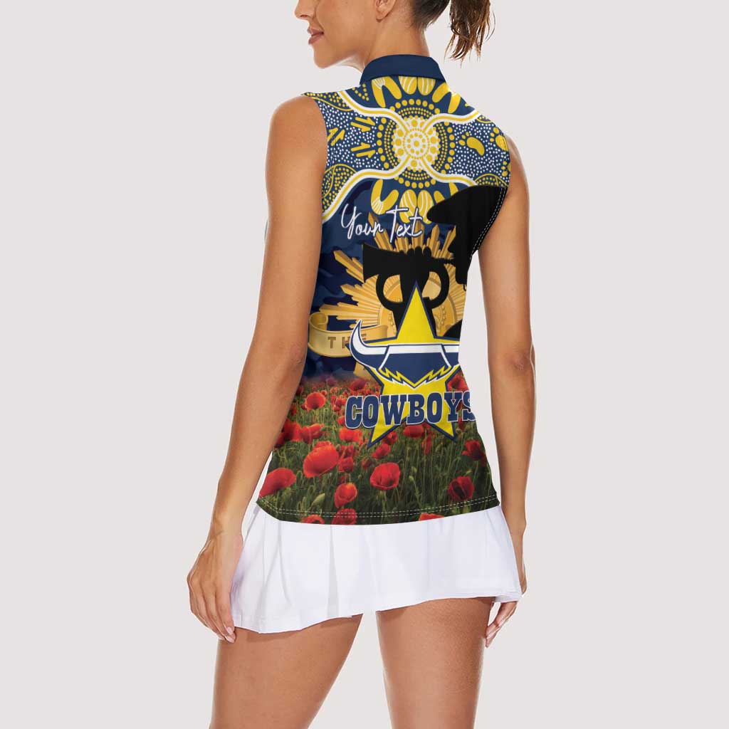 Personalised Cowboys Rugby ANZAC Day Women Sleeveless Polo Shirt Last Post Poppy We Will Remember Them