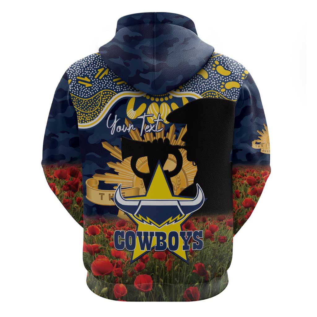 Personalised Cowboys Rugby ANZAC Day Zip Hoodie Last Post Poppy We Will Remember Them