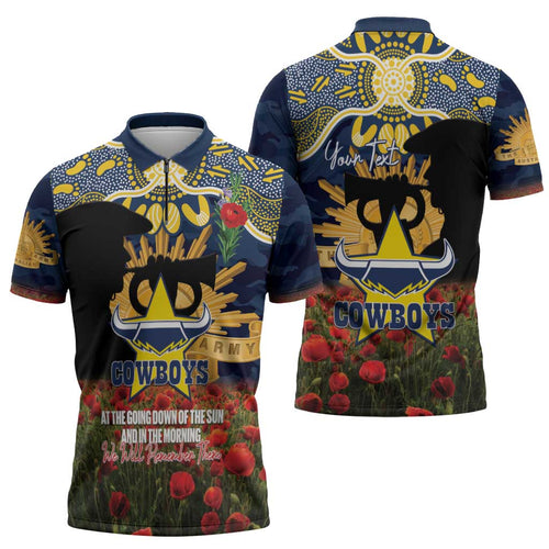 Personalised Cowboys Rugby ANZAC Day Zipper Polo Shirt Last Post Poppy We Will Remember Them