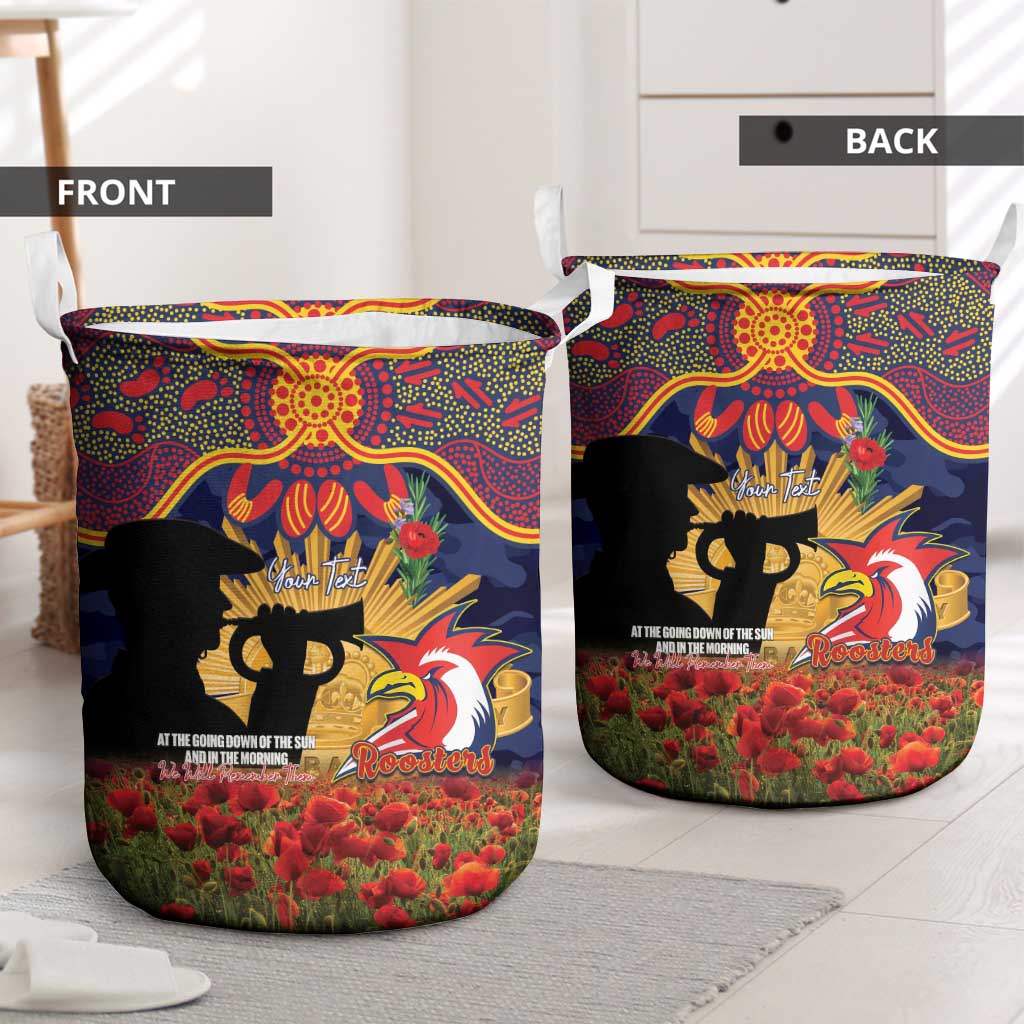 Personalised Roosters Rugby ANZAC Day Laundry Basket Last Post Poppy We Will Remember Them