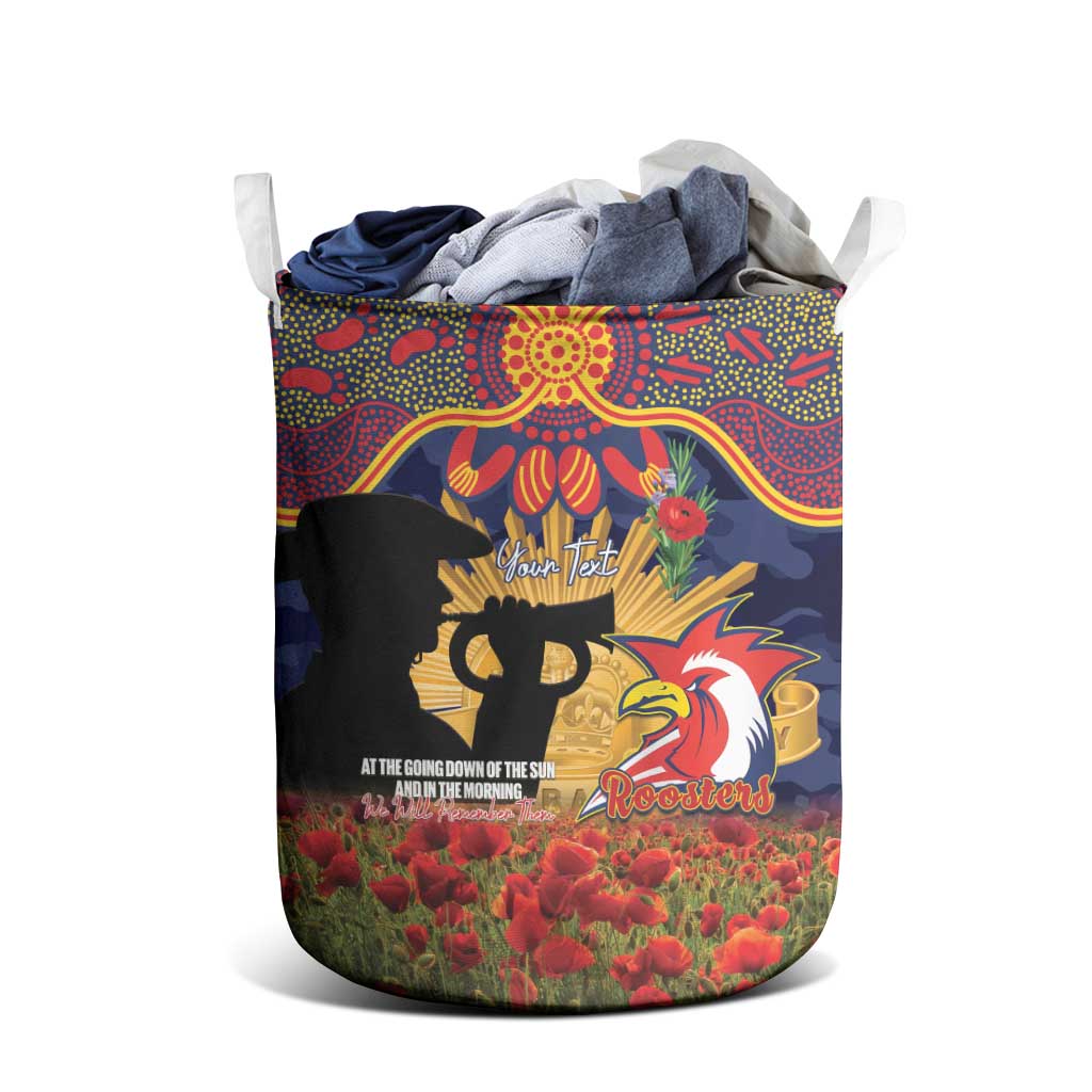 Personalised Roosters Rugby ANZAC Day Laundry Basket Last Post Poppy We Will Remember Them