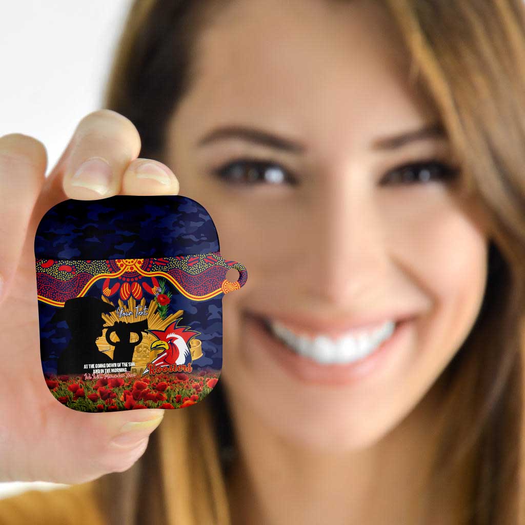 Personalised Roosters Rugby ANZAC Day AirPods Case Last Post Poppy We Will Remember Them