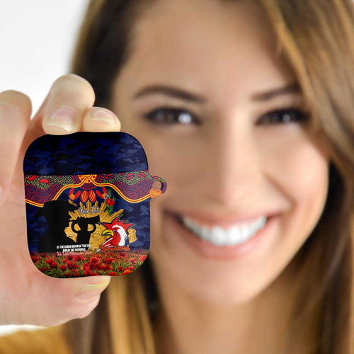 Personalised Roosters Rugby ANZAC Day AirPods Case Last Post Poppy We Will Remember Them