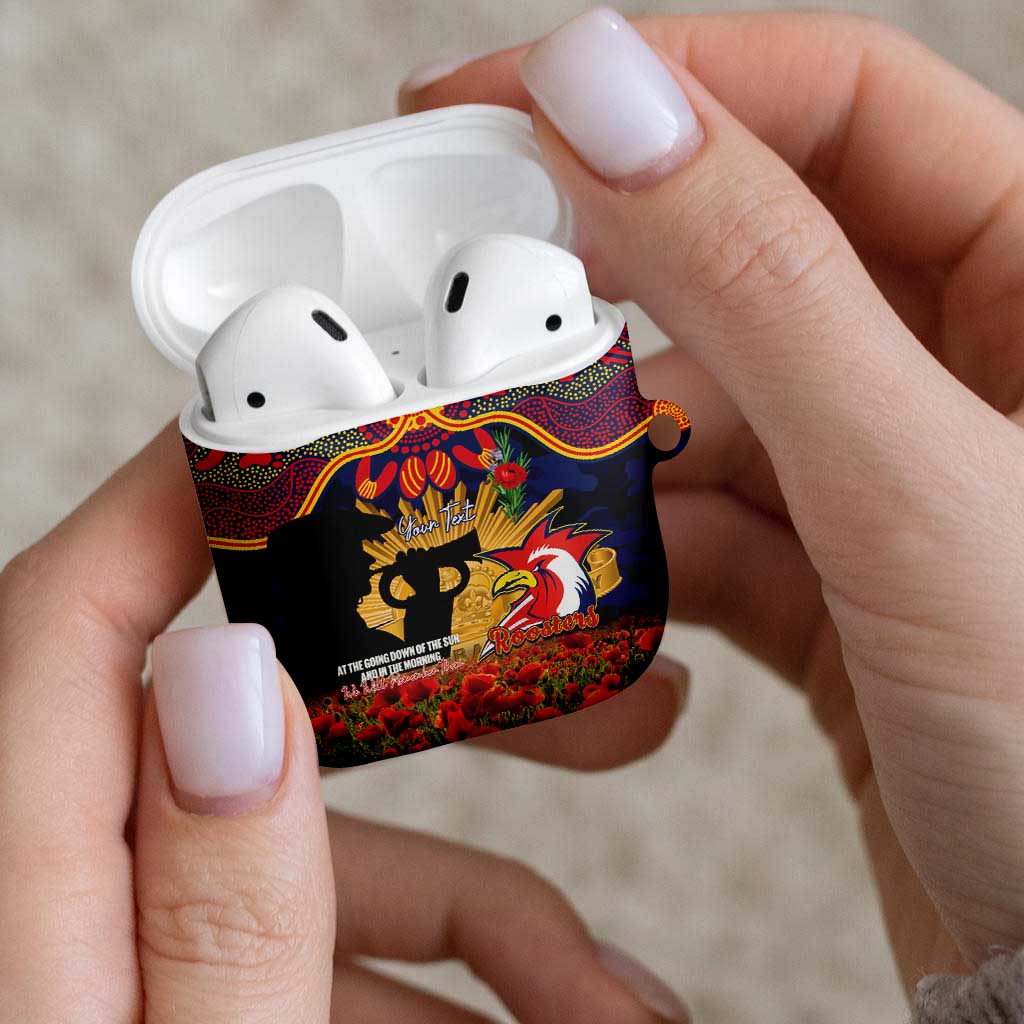 Personalised Roosters Rugby ANZAC Day AirPods Case Last Post Poppy We Will Remember Them