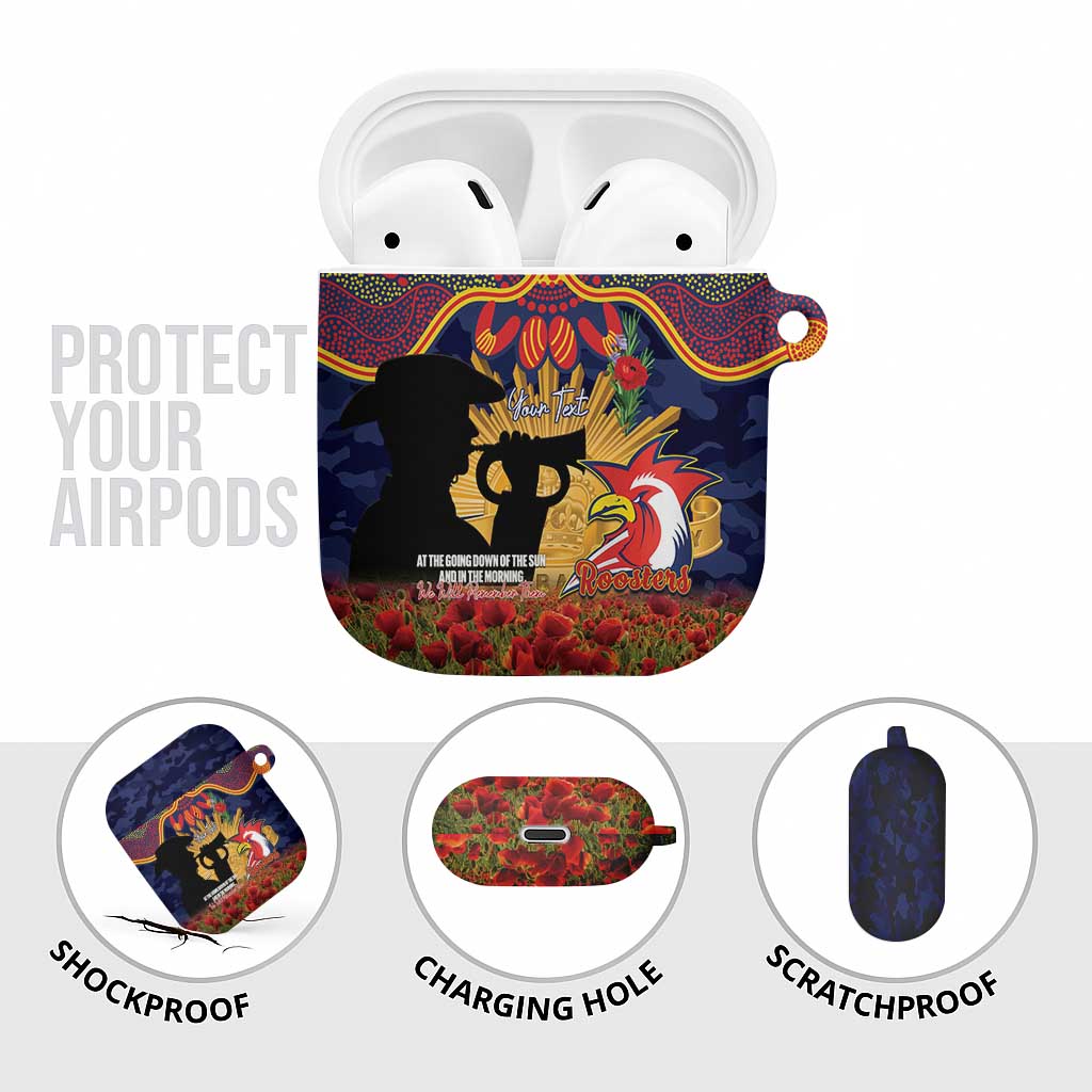Personalised Roosters Rugby ANZAC Day AirPods Case Last Post Poppy We Will Remember Them