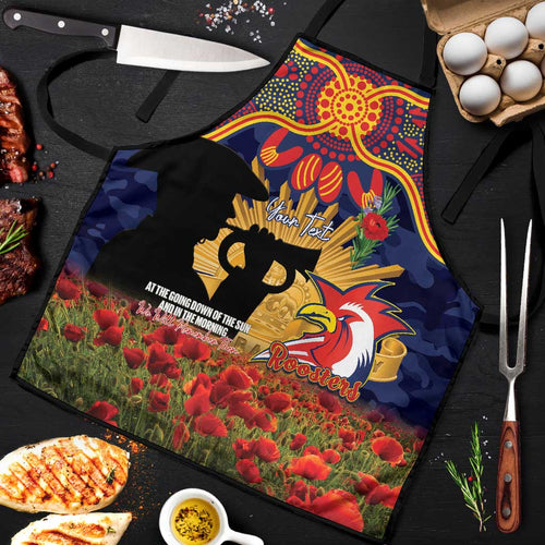 Personalised Roosters Rugby ANZAC Day Apron Last Post Poppy We Will Remember Them
