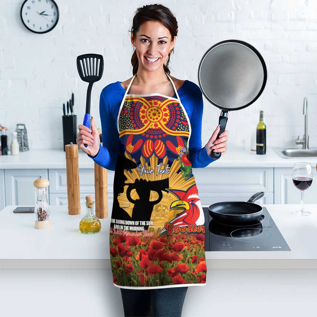 Personalised Roosters Rugby ANZAC Day Apron Last Post Poppy We Will Remember Them