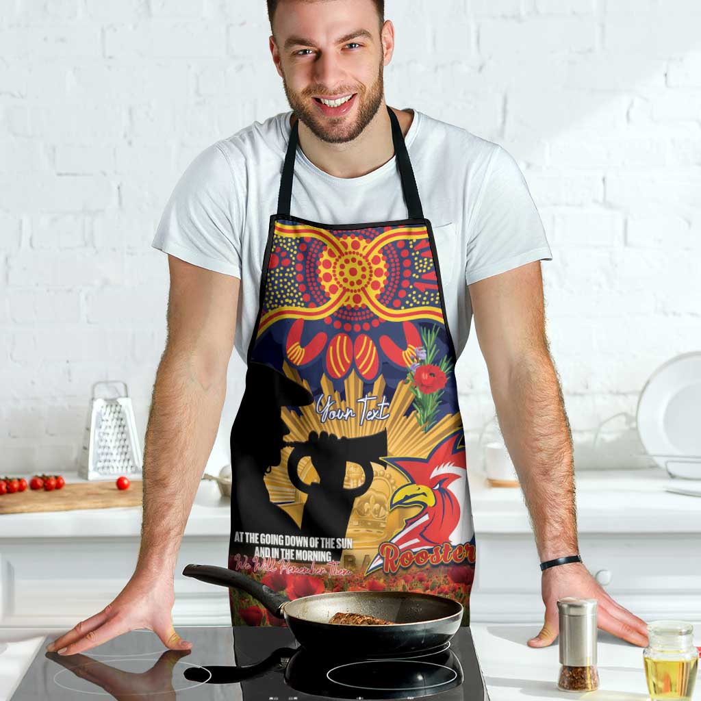 Personalised Roosters Rugby ANZAC Day Apron Last Post Poppy We Will Remember Them