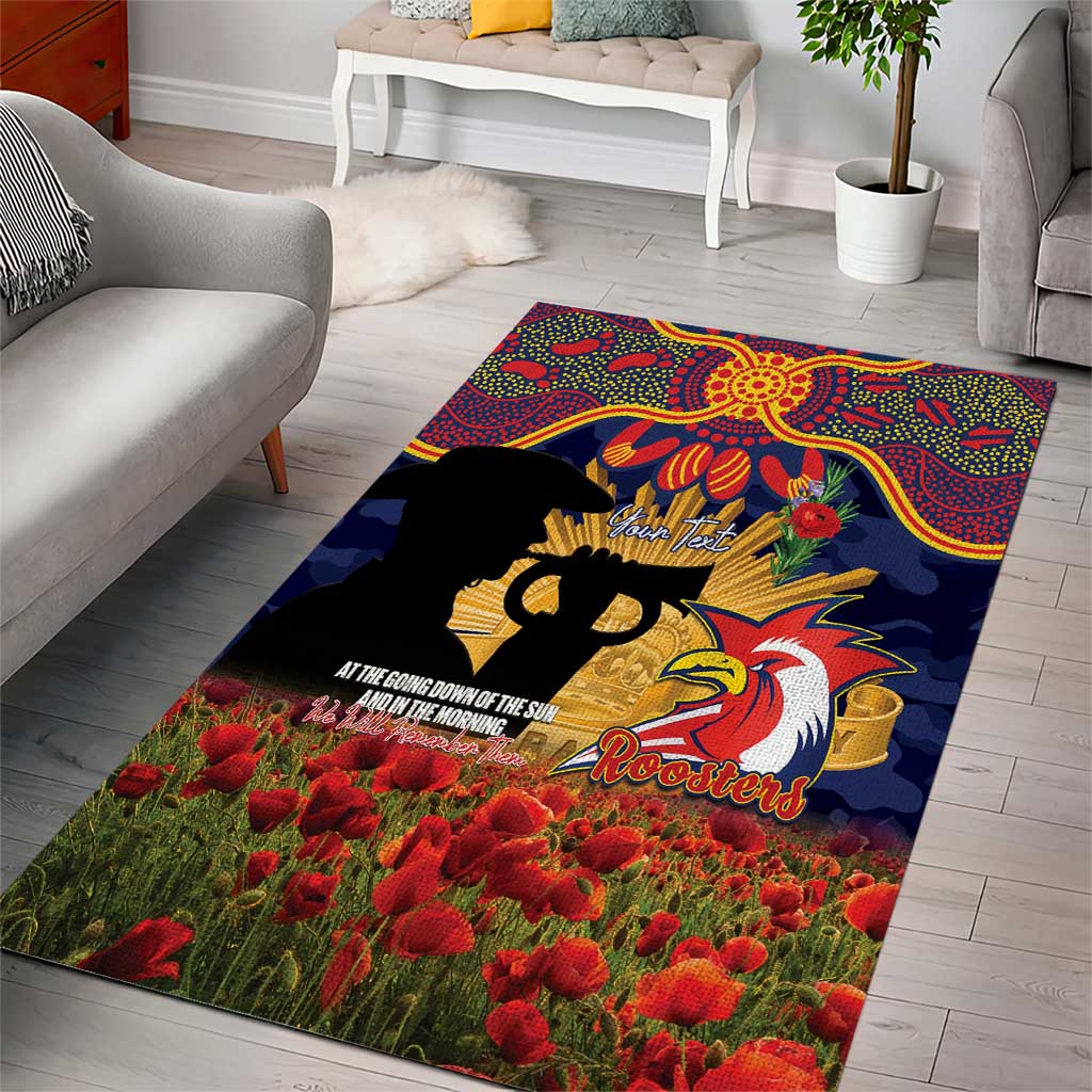Personalised Roosters Rugby ANZAC Day Area Rug Last Post Poppy We Will Remember Them