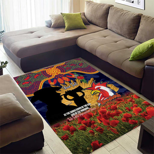 Personalised Roosters Rugby ANZAC Day Area Rug Last Post Poppy We Will Remember Them