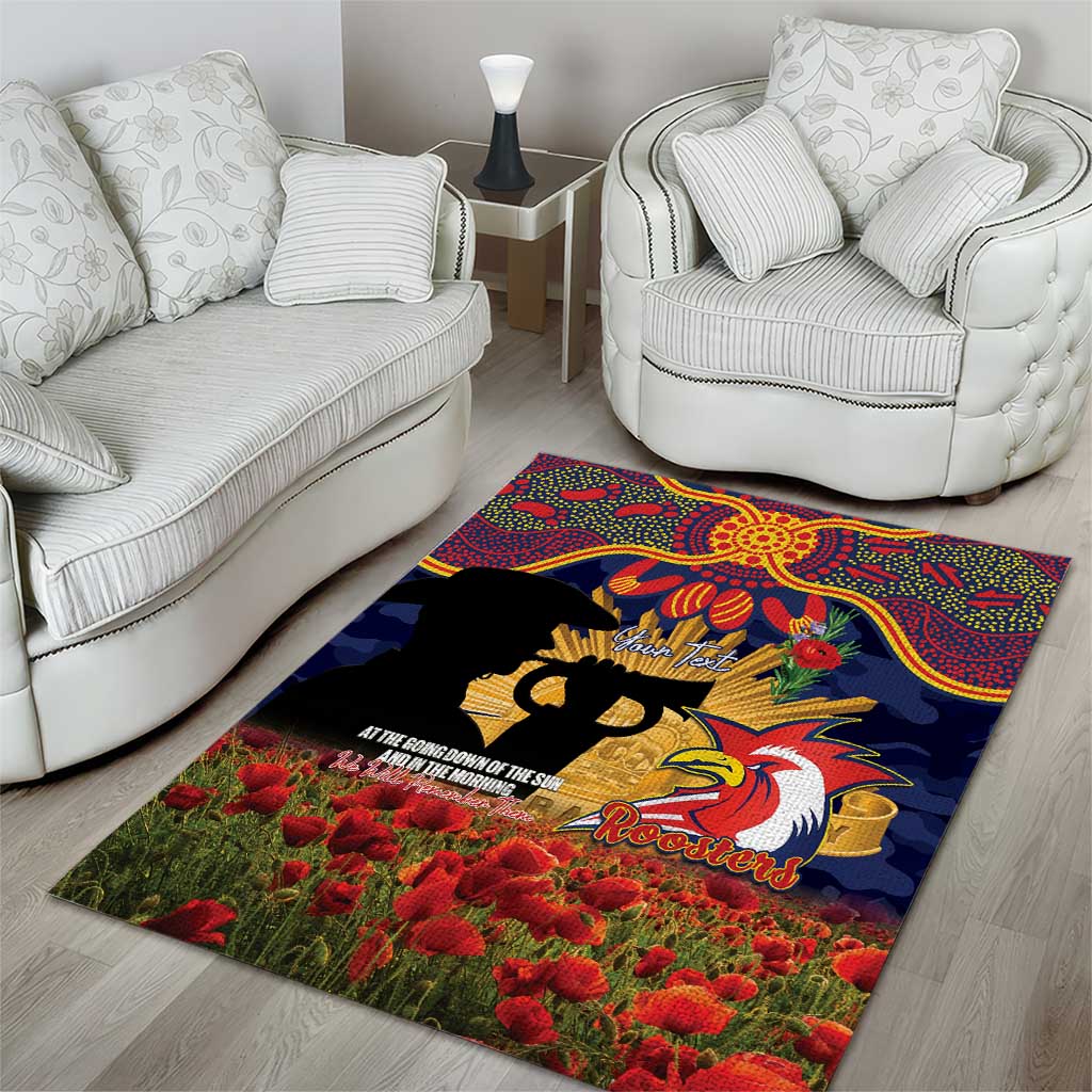 Personalised Roosters Rugby ANZAC Day Area Rug Last Post Poppy We Will Remember Them