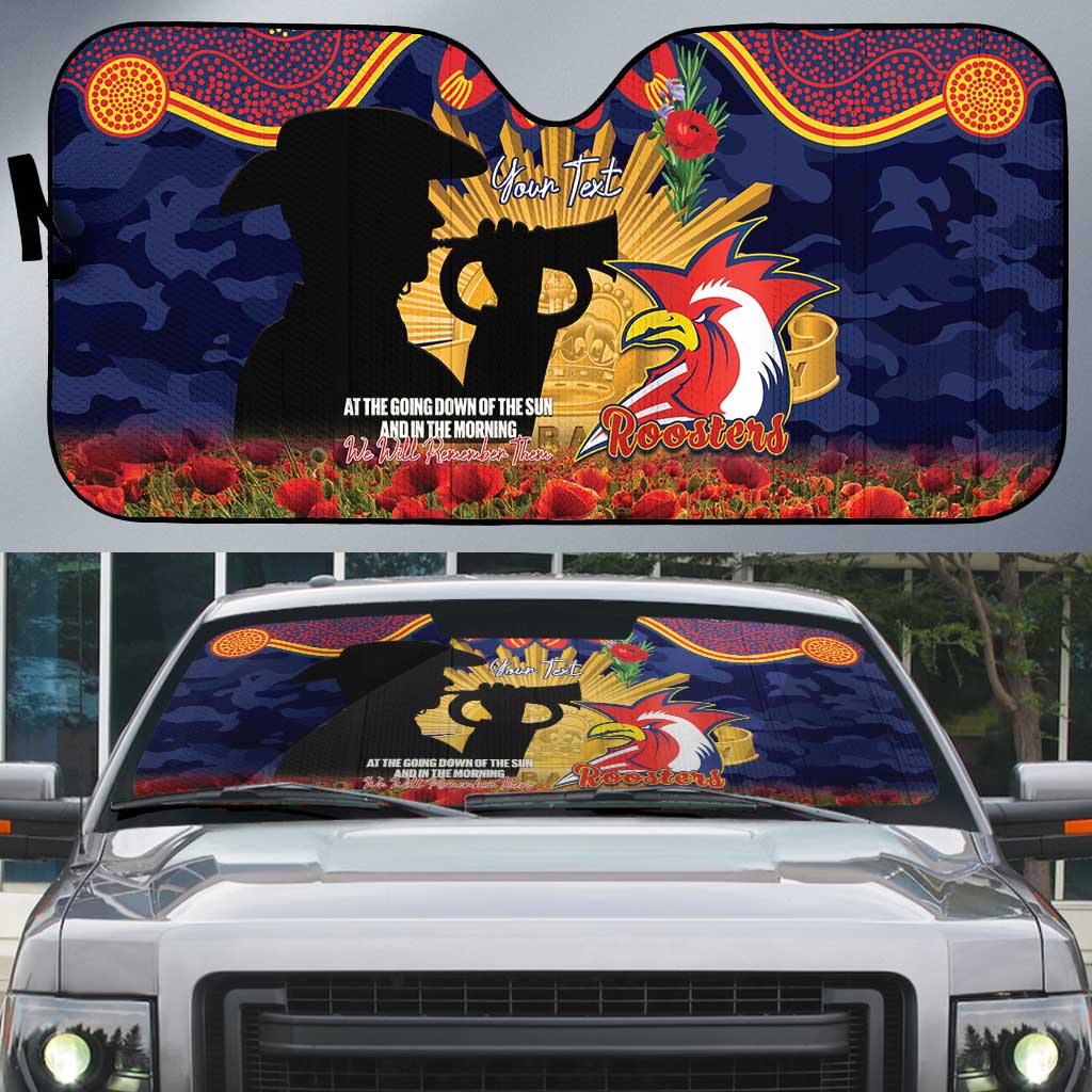 Personalised Roosters Rugby ANZAC Day Auto Sun Shade Last Post Poppy We Will Remember Them