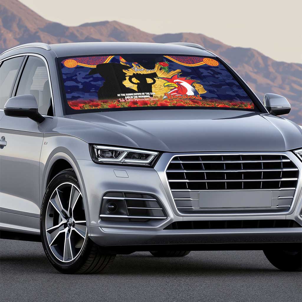 Personalised Roosters Rugby ANZAC Day Auto Sun Shade Last Post Poppy We Will Remember Them