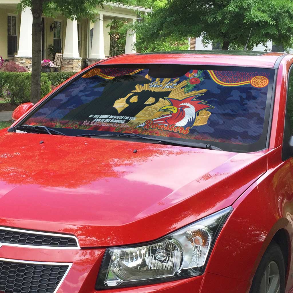 Personalised Roosters Rugby ANZAC Day Auto Sun Shade Last Post Poppy We Will Remember Them