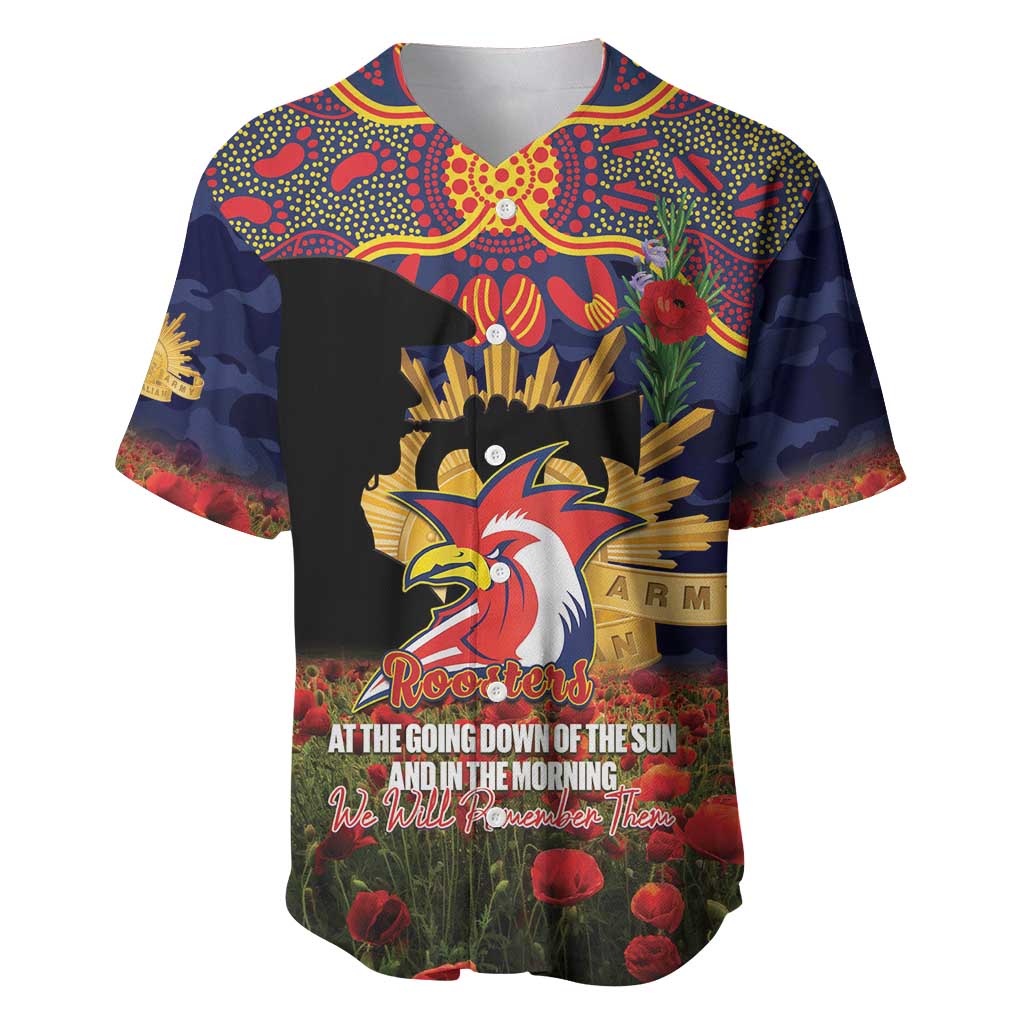 Personalised Roosters Rugby ANZAC Day Baseball Jersey Last Post Poppy We Will Remember Them