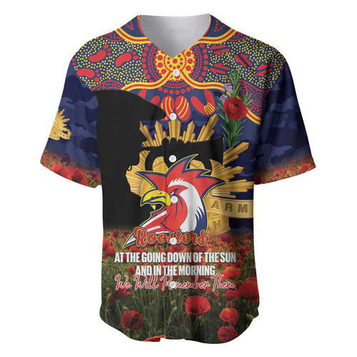 Personalised Roosters Rugby ANZAC Day Baseball Jersey Last Post Poppy We Will Remember Them