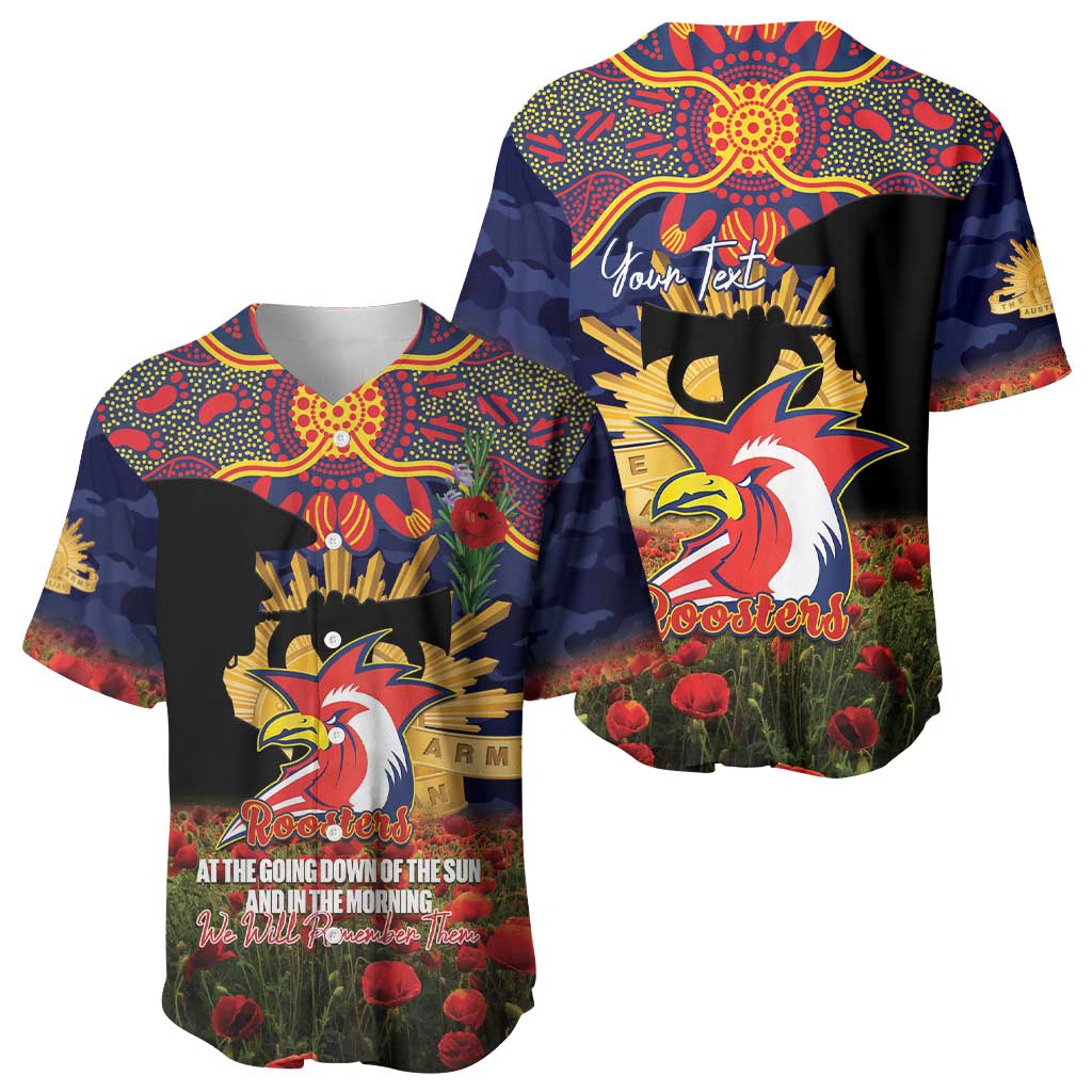 Personalised Roosters Rugby ANZAC Day Baseball Jersey Last Post Poppy We Will Remember Them