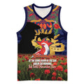 Personalised Roosters Rugby ANZAC Day Basketball Jersey Last Post Poppy We Will Remember Them