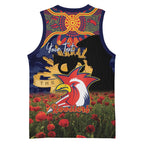 Personalised Roosters Rugby ANZAC Day Basketball Jersey Last Post Poppy We Will Remember Them