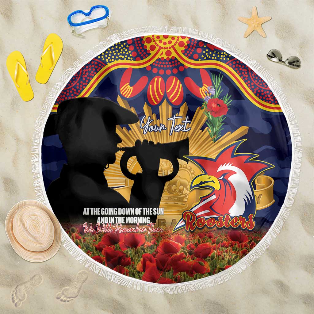 Personalised Roosters Rugby ANZAC Day Beach Blanket Last Post Poppy We Will Remember Them