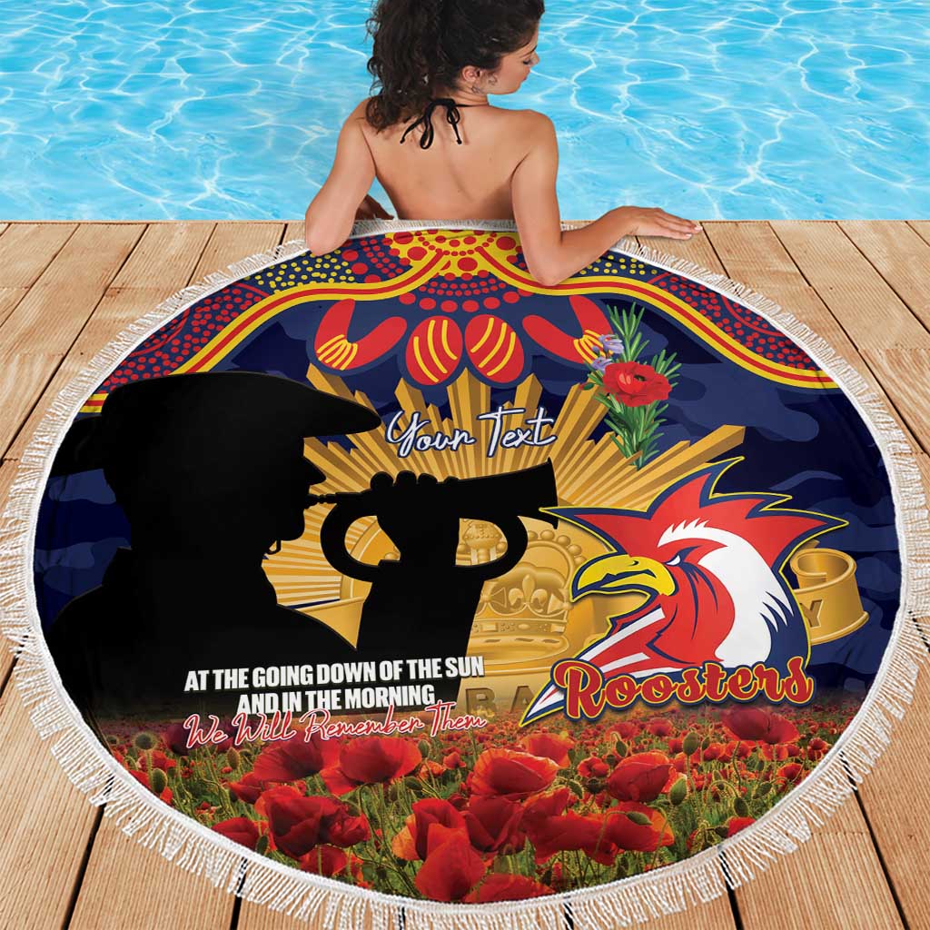 Personalised Roosters Rugby ANZAC Day Beach Blanket Last Post Poppy We Will Remember Them