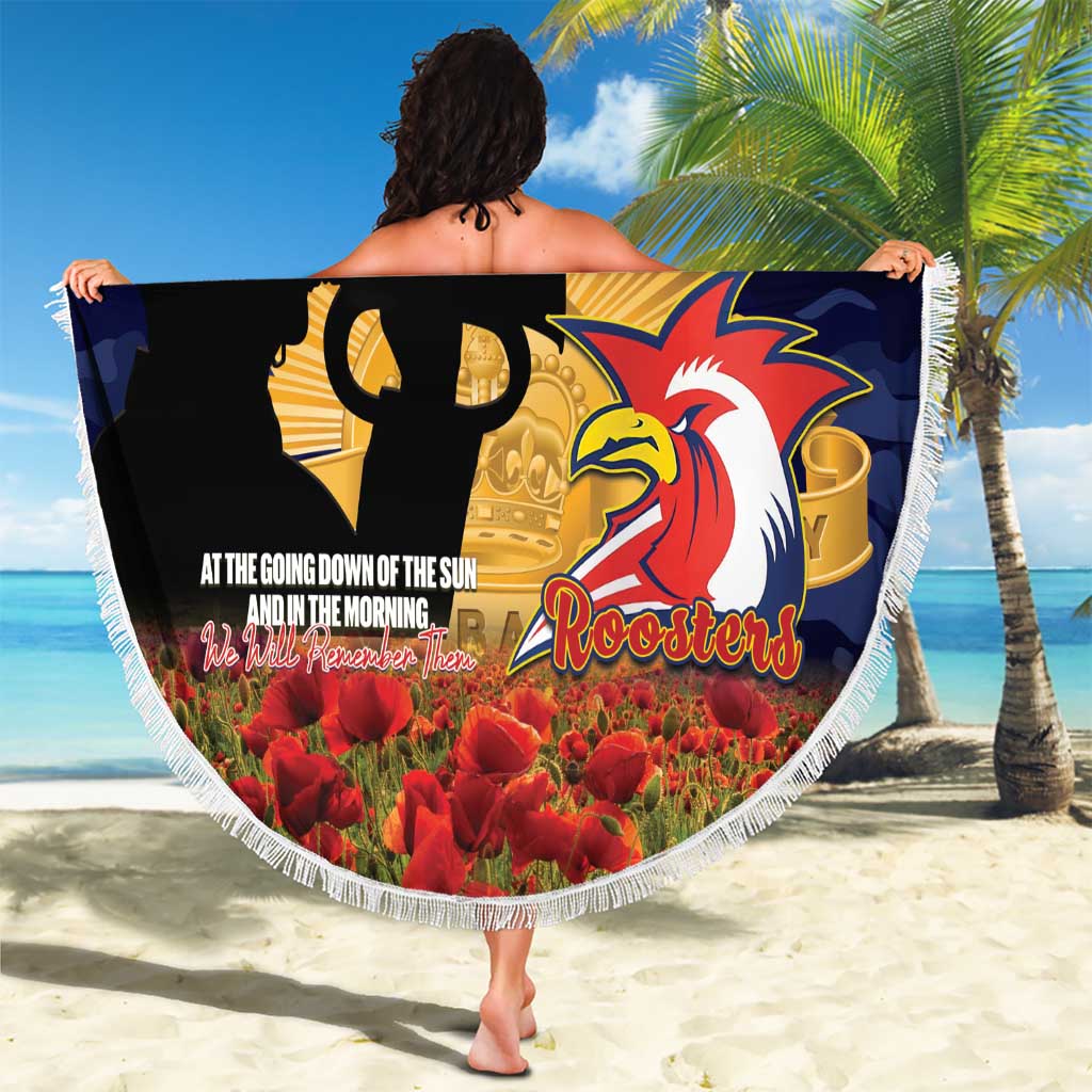 Personalised Roosters Rugby ANZAC Day Beach Blanket Last Post Poppy We Will Remember Them