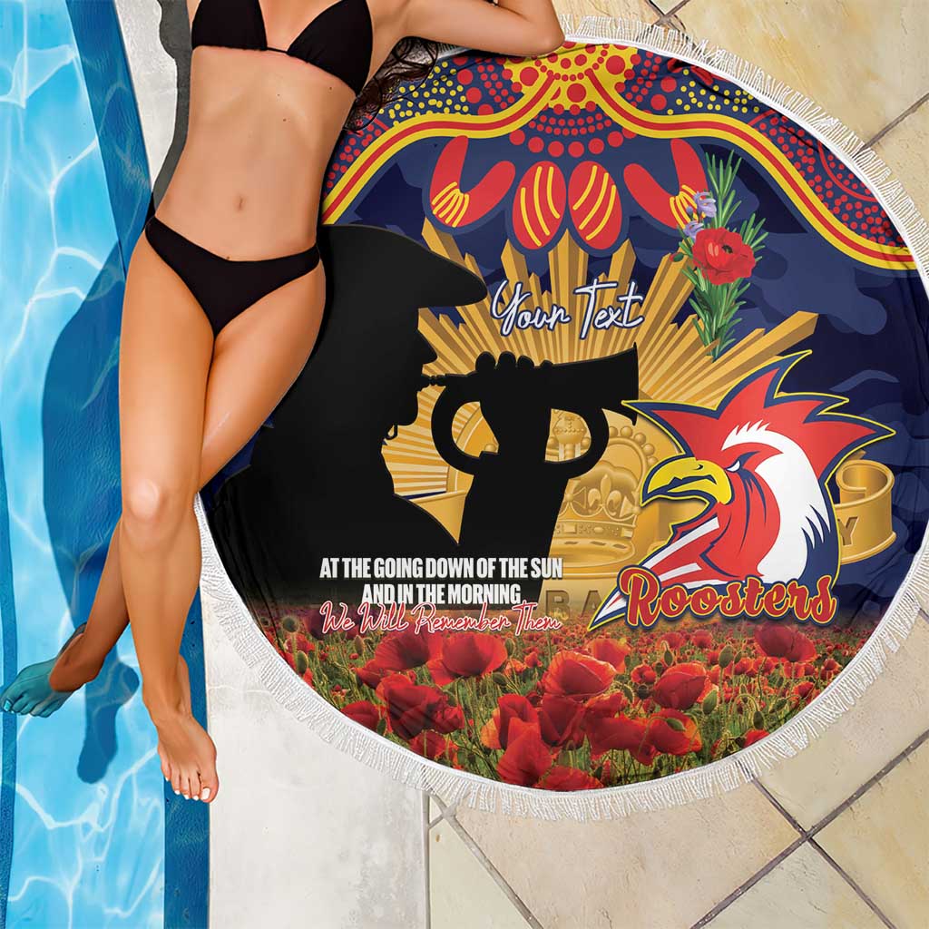 Personalised Roosters Rugby ANZAC Day Beach Blanket Last Post Poppy We Will Remember Them