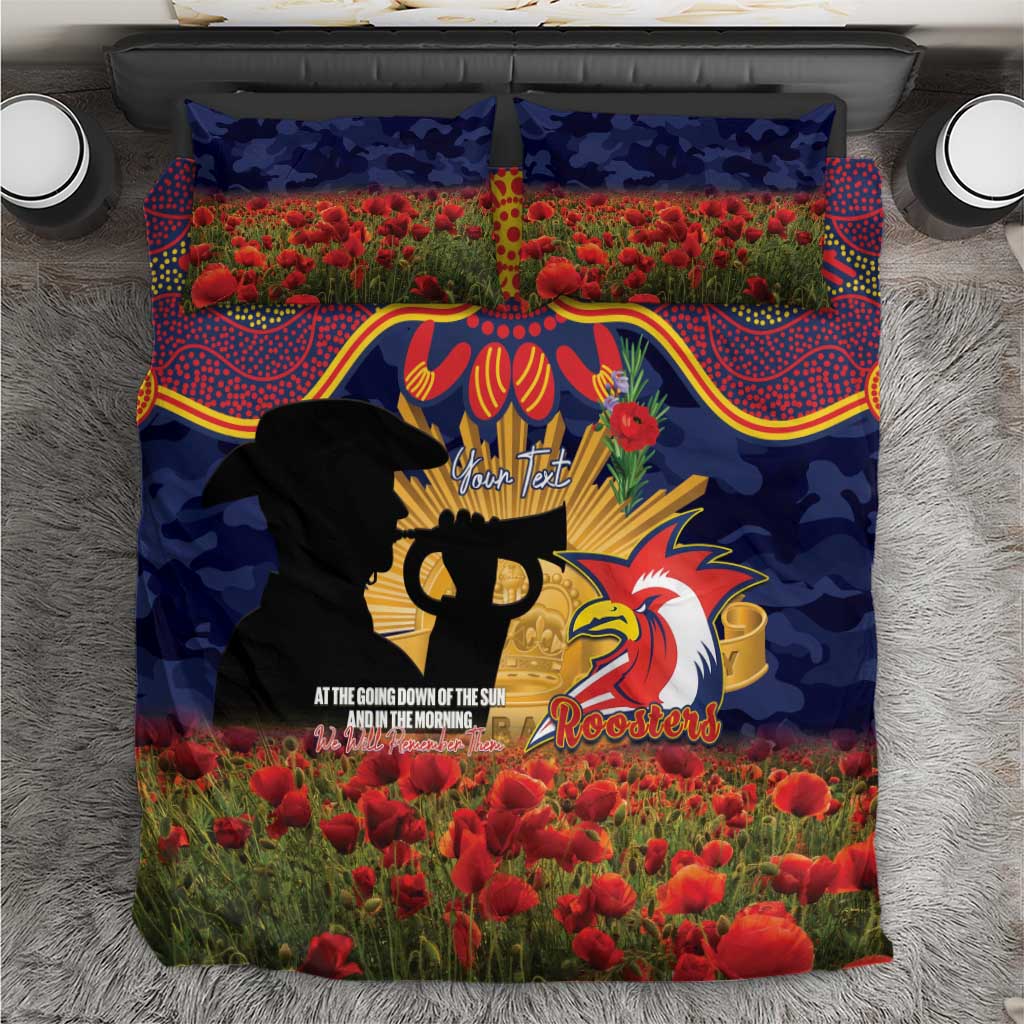 Personalised Roosters Rugby ANZAC Day Bedding Set Last Post Poppy We Will Remember Them