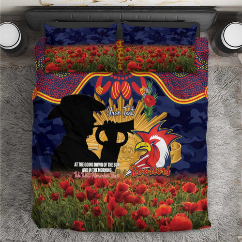 Personalised Roosters Rugby ANZAC Day Bedding Set Last Post Poppy We Will Remember Them