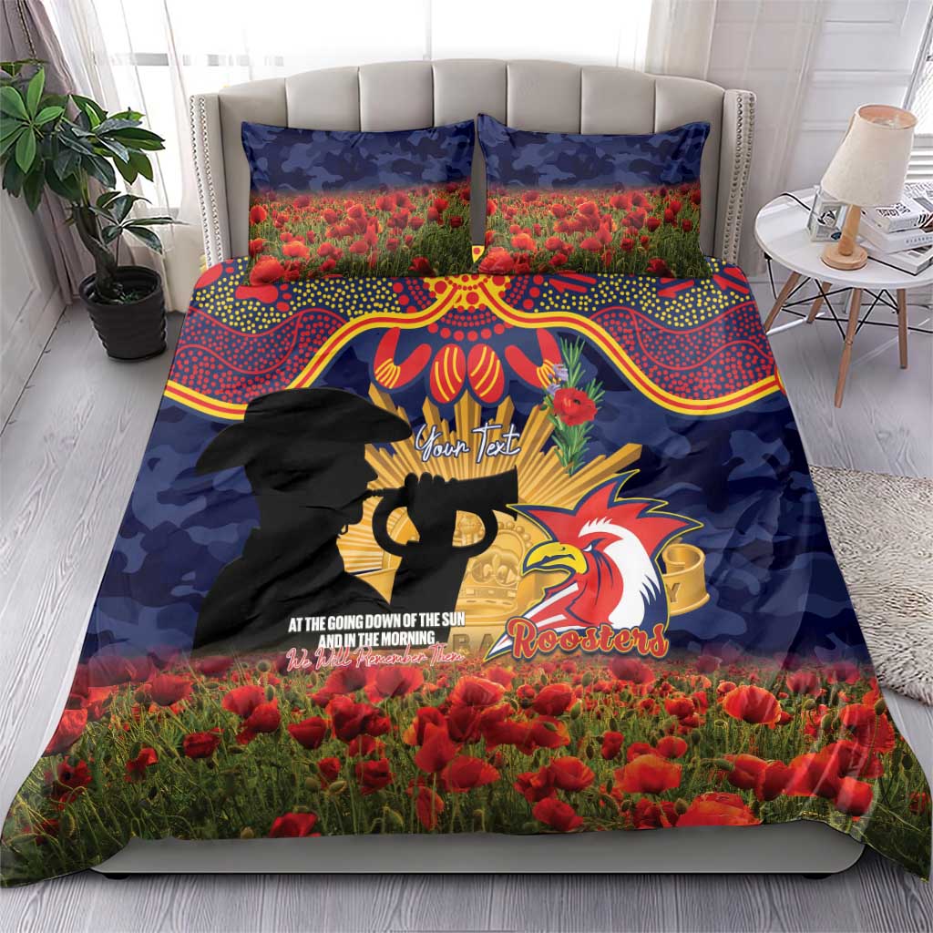 Personalised Roosters Rugby ANZAC Day Bedding Set Last Post Poppy We Will Remember Them