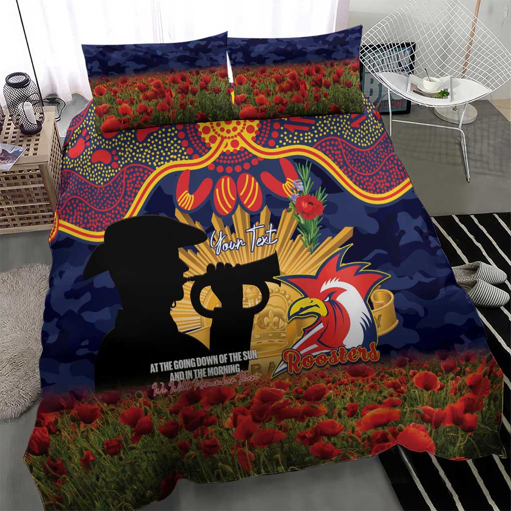 Personalised Roosters Rugby ANZAC Day Bedding Set Last Post Poppy We Will Remember Them