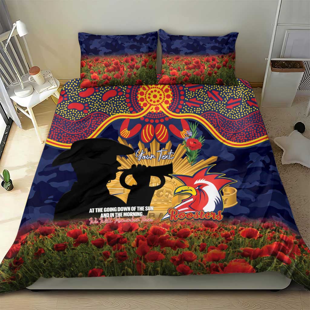 Personalised Roosters Rugby ANZAC Day Bedding Set Last Post Poppy We Will Remember Them