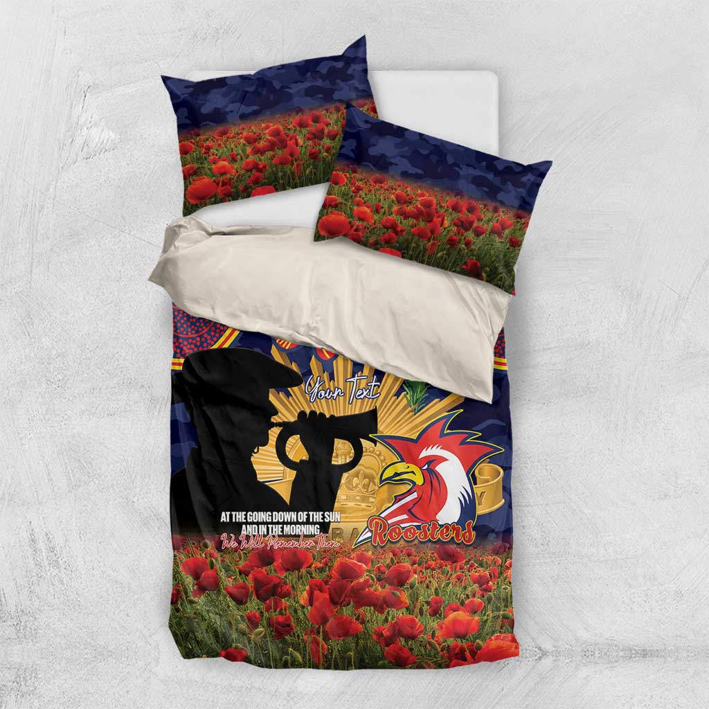 Personalised Roosters Rugby ANZAC Day Bedding Set Last Post Poppy We Will Remember Them
