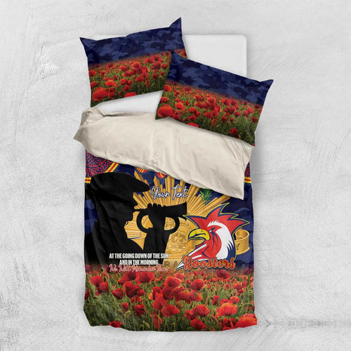 Personalised Roosters Rugby ANZAC Day Bedding Set Last Post Poppy We Will Remember Them
