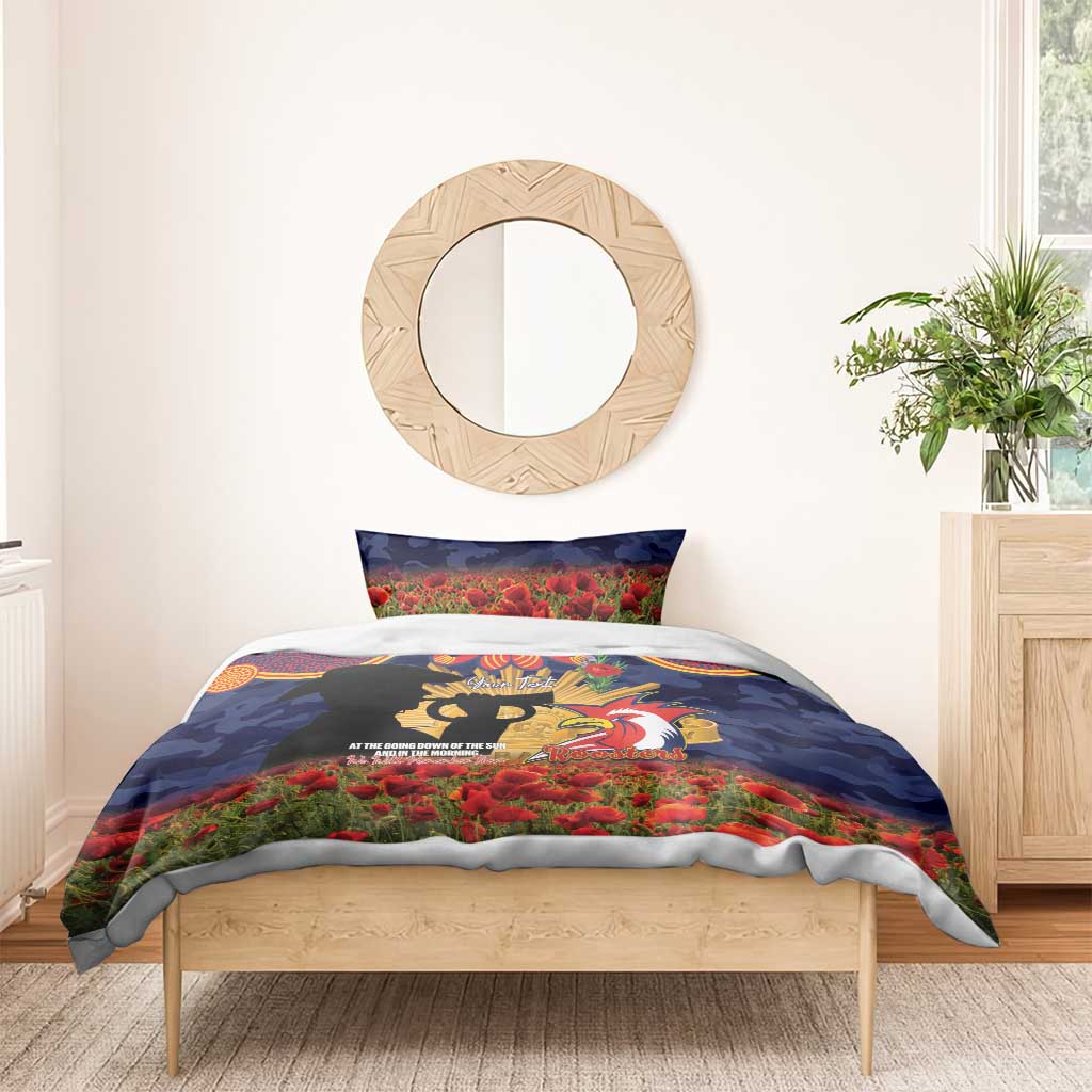 Personalised Roosters Rugby ANZAC Day Bedding Set Last Post Poppy We Will Remember Them