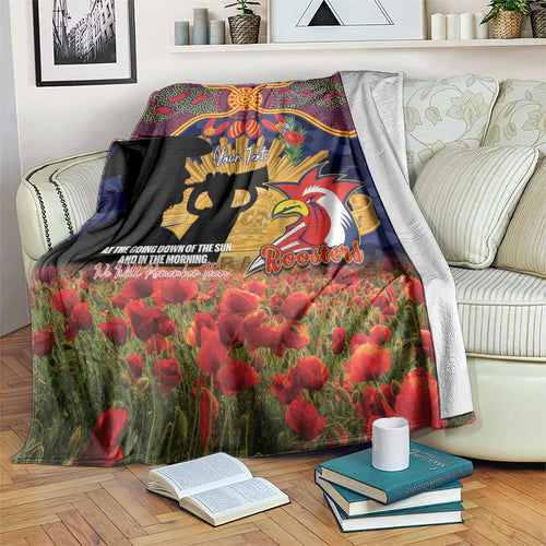 Personalised Roosters Rugby ANZAC Day Blanket Last Post Poppy We Will Remember Them